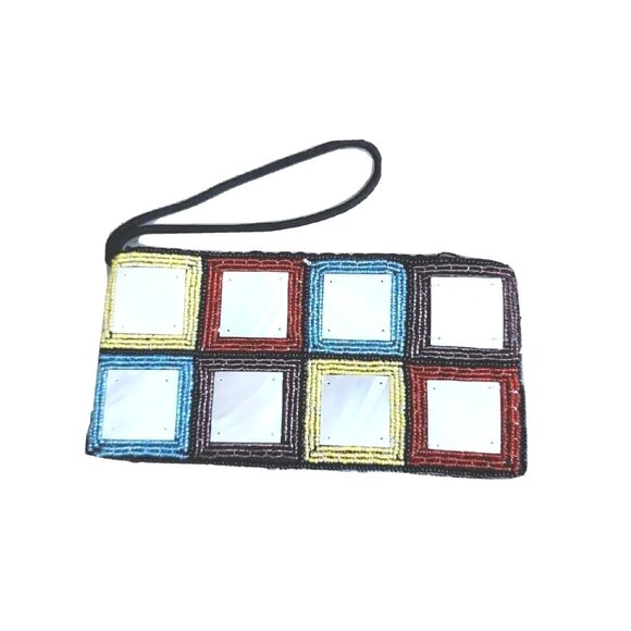 Mad BD Genuine Square Mother-of-Pearl Beaded Coin Bag/Wristlet/Cell Phone Case - Picture 5 of 10